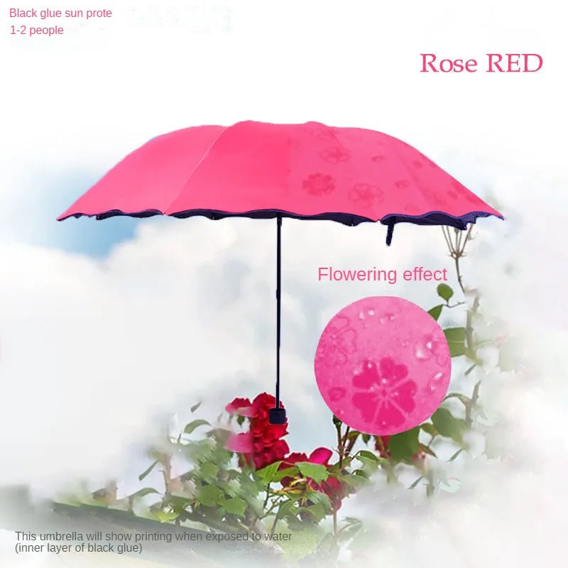 Blooming Flower Umbrella UV-Protective Parasol with Rain-Reveal Effect